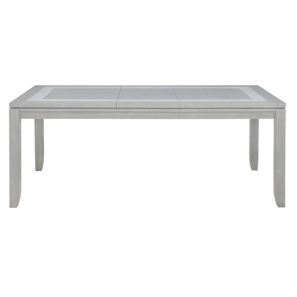 The Fiona Rectangle Dining Table in Mist Gray is crafted with lasting quality in mind, combining the durability of solid Rubberwood with the precision of premium engineered woods and the eco-friendly appeal of oak-embossed laminate. Its elegant Misty Gray
