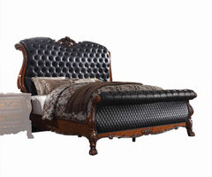 The Dresden bedroom collection is exclusively designed and filled with a romantic spirit. A piece carefully crafted and inspired by the luxurious designs of the past. This gorgeous bed features a stunning rolled leatherette headboard and footboard with bu