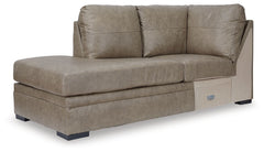 This left-arm facing corner chaise is made with a combination of 100% top grain leather and faux leather upholstery. Pairs with other items in the series to make a sectional<br><br><b>Additional Dimensions</b><br><ul><li>Arm height: 40-"</li><li>Seat dept