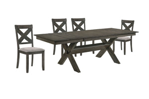The Gulliver 5-Piece Wood Dining Set is a marvel of quality craftsmanship and timeless design. This set includes a trestle dining table and four X-back dining chairs, all constructed from solid rubberwood, manufactured woods, and acacia wood veneers for d