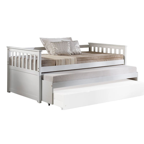 KD, Daybed & Roll-Out Bed (15-"H): Twin Size Features: Shelter Style, Mission Style Side Panels Box Spring Not Required: Slat System Included (12+12+12) Shelter Style Daybed Slatted Armrest: Mission Style Roll-Out Beds (Twin Size), Caster Wheels Construct