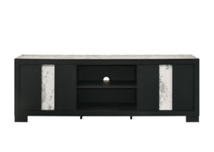 This sleek and modern entertainment unit is the epitome of contemporary elegance and functional design. Boasting a bold black finish with striking marble-like accents, this piece serves as a captivating centerpiece for any living space. Its generous surfa