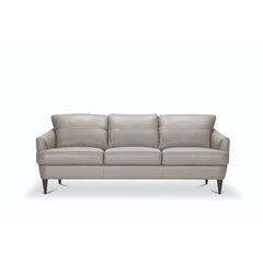 The Helena sofa set is one you-'ll want to spend lots of time in. Designed with contemporary fashion, this beautiful moss green or pearl gray leather sofa features a T-shape cushion with contrast tone stitching and unique tapered wood legs. Its deep, comf