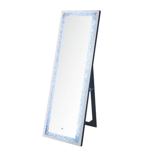 Noralie - Floor Mirror w/LED - Mirrored & Faux Diamonds - 19-"<br/><br/><b>Product Features</b><ul><li>Accent Floor Mirror</li><li>Rectangular Shape (Portrait Orientation)</li><li>LED Touch Light Included</li><li>Beveled Mirrored Frame</li><li>Faux Diamon