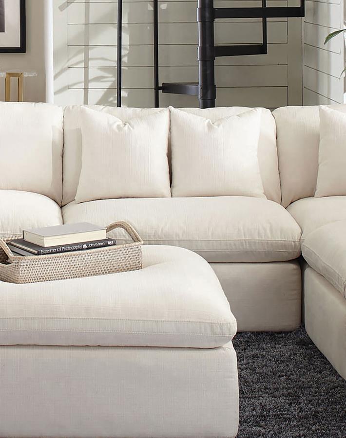 Enjoy the cushioned comfort and style of this armless chair for the den or living room. Upholstered in linen-like, the chair features a plush seat and back for enduring comfort. You-'ll also love the handsome topstitched accents that add style and panache
