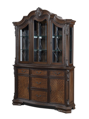 Elevate your dining experience with this exquisite and elegantly crafted set, designed to bring timeless sophistication to your home. The grand rectangular table features a rich, dark finish and intricately carved double pedestal base, making it the perfe