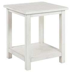 Blending rustic warmth with functional design, this end table enhances your living room with cozy style. Built from pine wood and reinforced with engineered wood, it features a square silhouette suited for farmhouse or casual interiors. Its open lower she