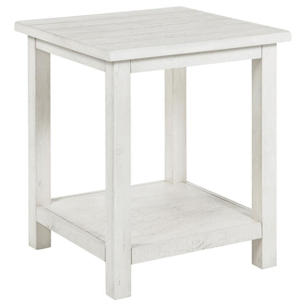 Blending rustic warmth with functional design, this end table enhances your living room with cozy style. Built from pine wood and reinforced with engineered wood, it features a square silhouette suited for farmhouse or casual interiors. Its open lower she