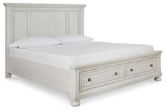 Elegant, timeless furnishings take your bedroom to the next level. Nothing does that better than this queen panel storage bed. The antiqued white finish with a wonderful grain texture radiates sophistication, while the dark bronze-tone hardware adds an or
