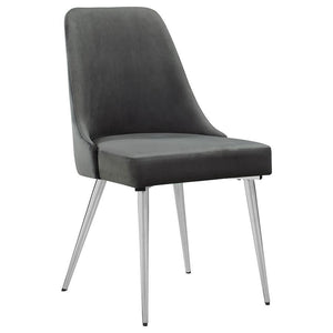  the plush padded seat and curved backrest provide a supportive and inviting feel. Tapered metal legs in