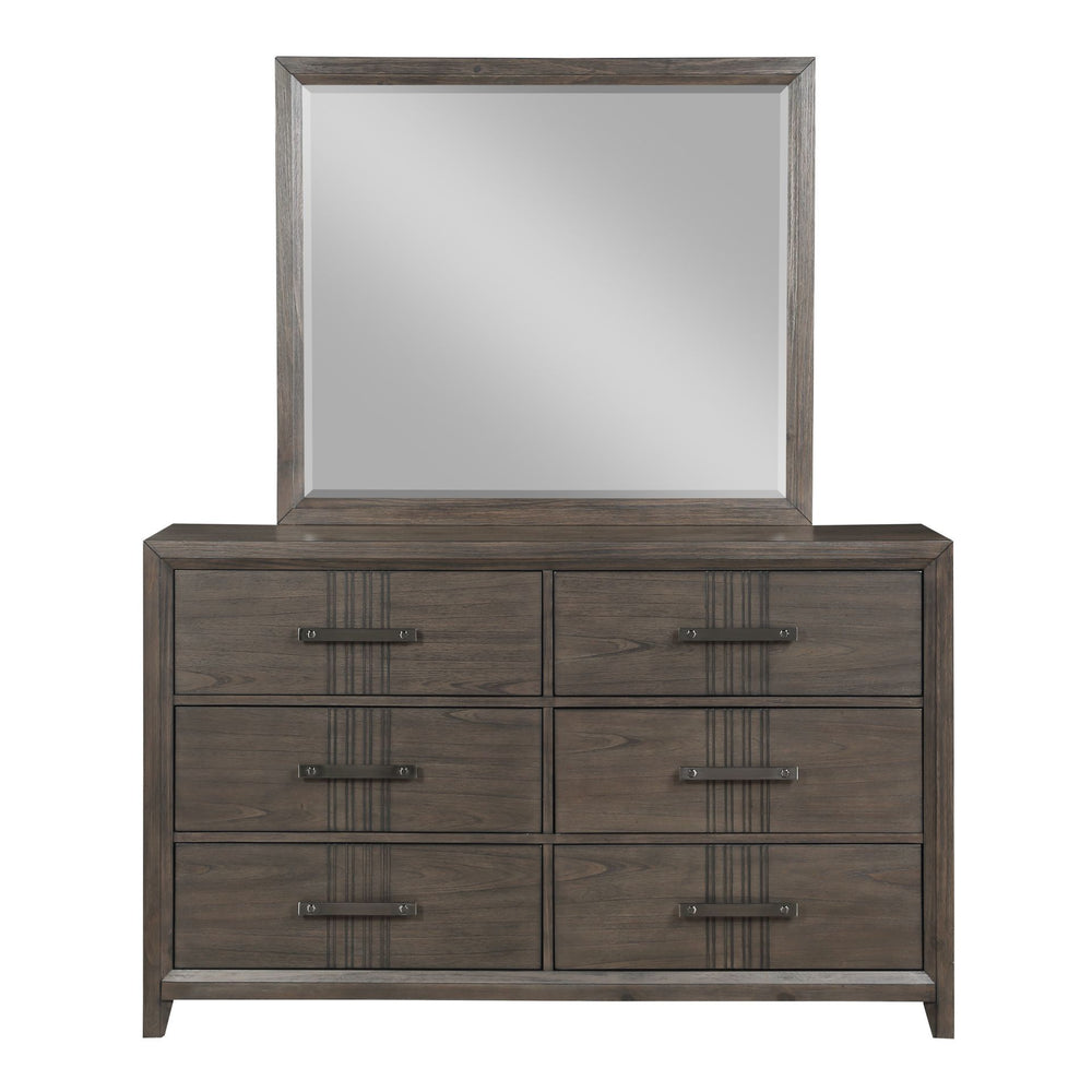 The Landon Dresser Mirror in Brown offers a perfect blend of durability, style, and functionality, making it a refined addition to any bedroom. Expertly crafted from solid Pine, high-quality engineered woods, and genuine Mindi wood veneers, this mirror is