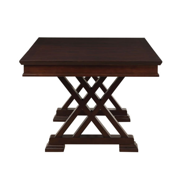  versatility and sleek style that enhances any dining room. It designs with the overlapped X-shape style table base and chair backs. The set is made from wood and veneers