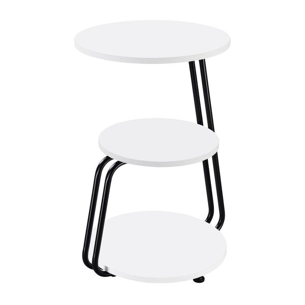 Put final touches on a modern living space with the sculpted flair of this contemporary accent table. The three-tier design is eye-catching and versatile, offering spaces for decor and essentials like a book or beverage. The table boasts a bright white fi