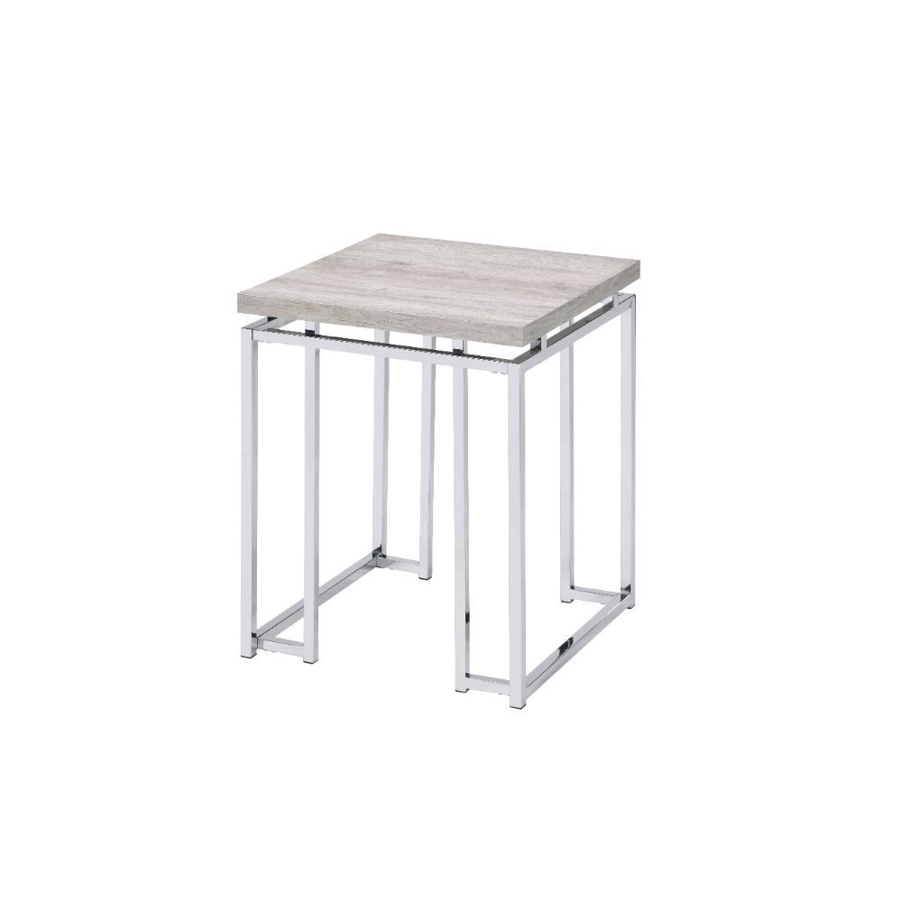KD, Square End Table â€¢ NO Storage â€¢ Wooden Top, Metal Sled Base â€¢â€¢ CONSTRUCTION] Wooden Top: Veneer (Paper)+ PB â€¢ Metal Apron Trim â€¢ Metal Sled Base: Chrome Finish, Metal Square Tube<br/><br/><b>Product Features</b><ul><li>Case: 1Pc/1Ctn</li><
