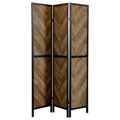 Create a stylish and functional space with this 3-panel room divider, perfect for adding privacy or an eye-catching decorative accent. Featuring a bold herringbone pattern in a warm rustic tobacco finish, this divider brings a modern farmhouse charm to an