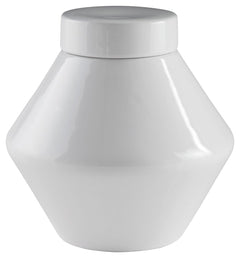 Show off your sense of curated good taste with this glazed ceramic jar with removable lid. Minimalistic and modern, it-'s the embodiment of sleek style.<br/><br/><b>Product Features</b><ul><li>Made of ceramic</li><li>White glazed finish</li><li>Removable 