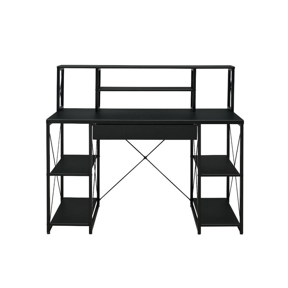 Specifically designed for all purpose, this Amiel Music Recording Studio Desk is suitable for study room, bedroom, living room or home office. Expertly crafted with selected veneers, manufactured wood, and metal tube, this piece has open shelving, hutch a