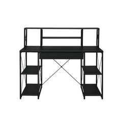 Specifically designed for all purpose, this Amiel Music Recording Studio Desk is suitable for study room, bedroom, living room or home office. Expertly crafted with selected veneers, manufactured wood, and metal tube, this piece has open shelving, hutch a