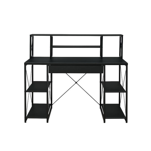 Specifically designed for all purpose, this Amiel Music Recording Studio Desk is suitable for study room, bedroom, living room or home office. Expertly crafted with selected veneers, manufactured wood, and metal tube, this piece has open shelving, hutch a