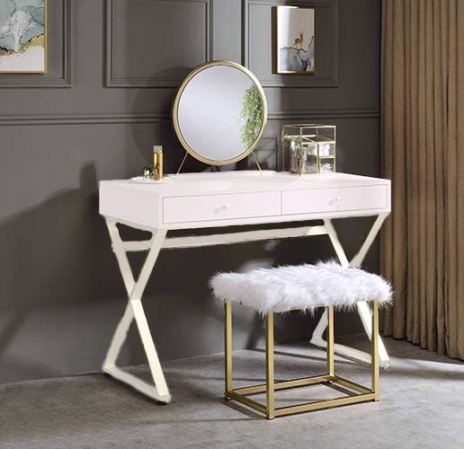 Adao - Vanity Mirror - Faux Fur, Mirror, White - 19-"