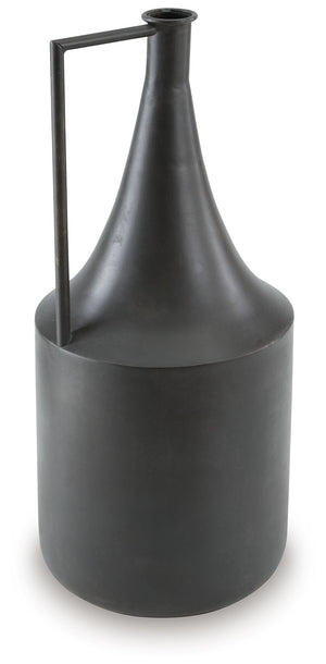 Chic on a tabletop or shelf, this vase is an eye-catching accent. Its angular handle provides a sharp, stunning geometric contrast to the curved neck. Finished in a distressed brown hue, this piece plays well in spaces ranging from casual to contemporary.