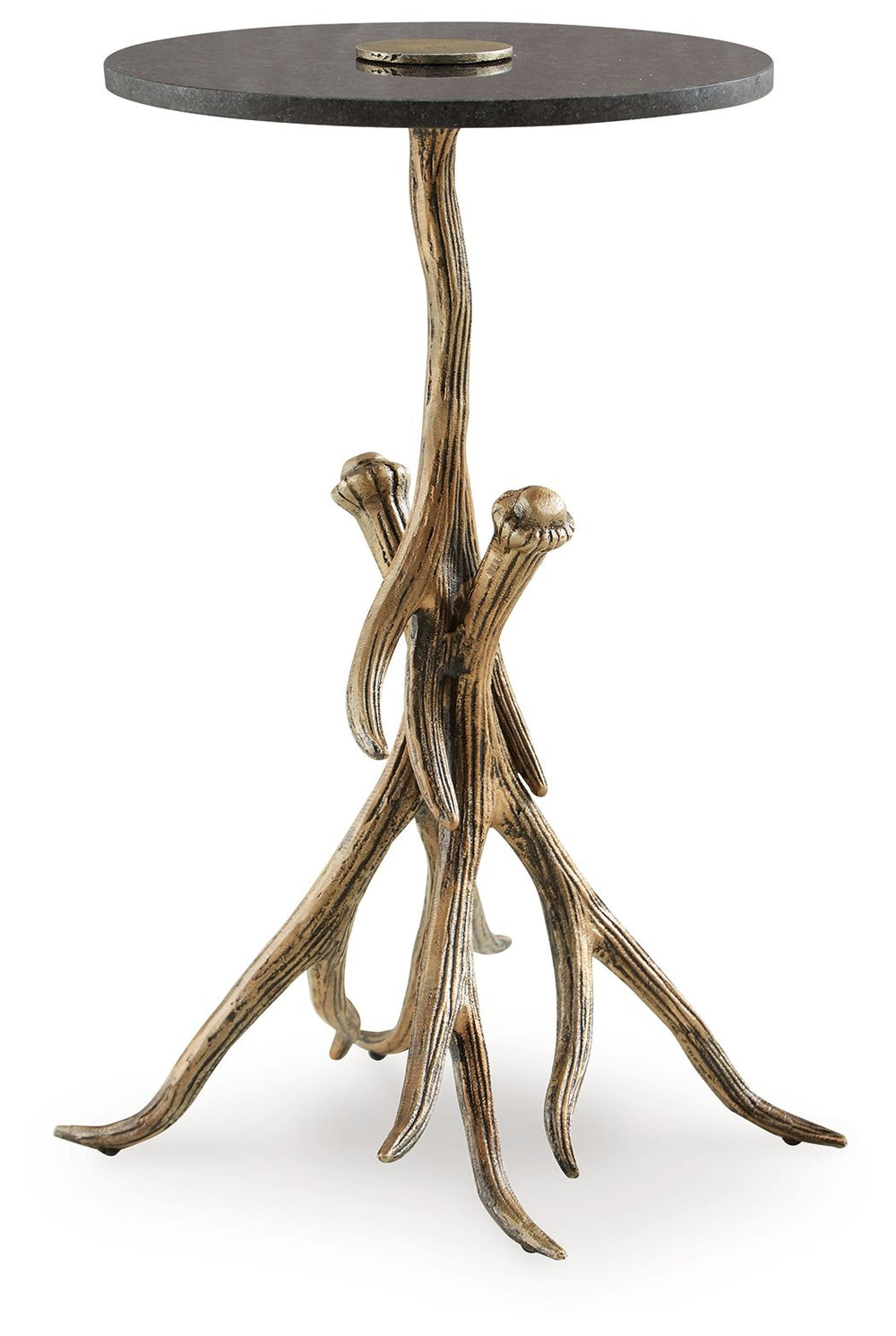Elevate your living space with the captivating presence of this accent table. Rustic meets contemporary in the nature-inspired statement piece, which effortlessly delivers unique character. Faux antlers and a black marble top add a touch of elegance and c