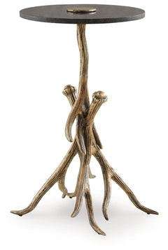 Elevate your living space with the captivating presence of this accent table. Rustic meets contemporary in the nature-inspired statement piece, which effortlessly delivers unique character. Faux antlers and a black marble top add a touch of elegance and c