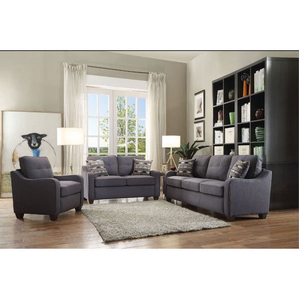  this gray upholstery sofa set will bring you a modern and comfortable sensation in the living room. Featuring with sloped arms