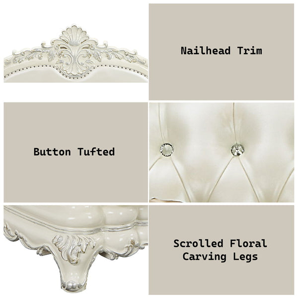 Adara - Sofa - White PU & Antique White Finish