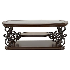 Laney - 1-Shelf Glass Top Rectangular Coffee Table - Deep Merlot