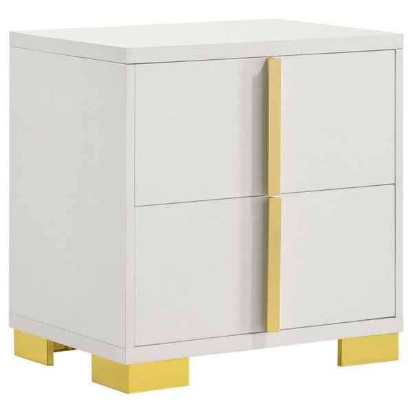 A bold look leans exotic and alluring to transform your master or guest bedroom into an inviting venue. Modern design details produce a chic nightstand with an Art Deco vibe and tons of elegance. Made of wood products, this two-drawer nightstand features 