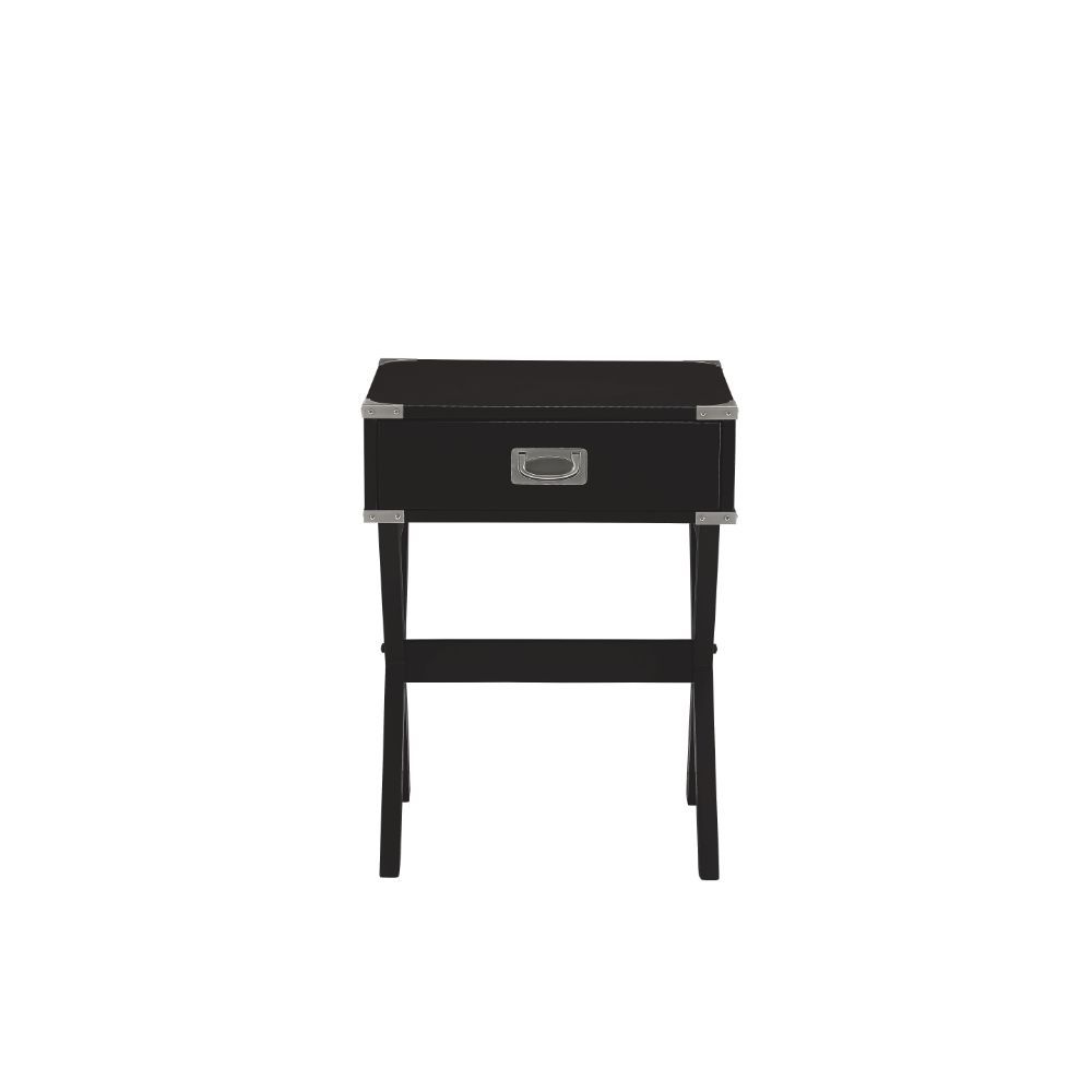 Bring the trending campaign style into your home with this updated Babs end table. With featuring of metal corner strapping and flush mount drawer pull which is true to the style. It is also offered in three colors to expand the options of this timeless d