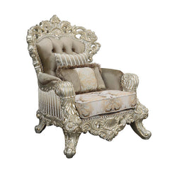 Leave your guests speechless when they enter your living room with the Sorina sofa. The stunning gold outer frame is flawlessly paired with the crystal-like button tufting to create a rich look. The damask upholstered seat cushion perfectly complements th
