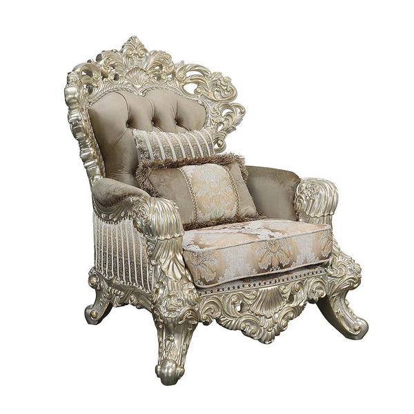 Leave your guests speechless when they enter your living room with the Sorina sofa. The stunning gold outer frame is flawlessly paired with the crystal-like button tufting to create a rich look. The damask upholstered seat cushion perfectly complements th