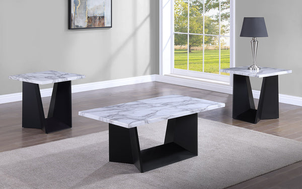 Introducing our modern elegance cocktail set, designed to infuse a touch of sophistication into your living space. Each piece showcases a sleek, marble-like tabletop, seamlessly combining luxury with a contemporary edge. The tables-' stark, angular black 