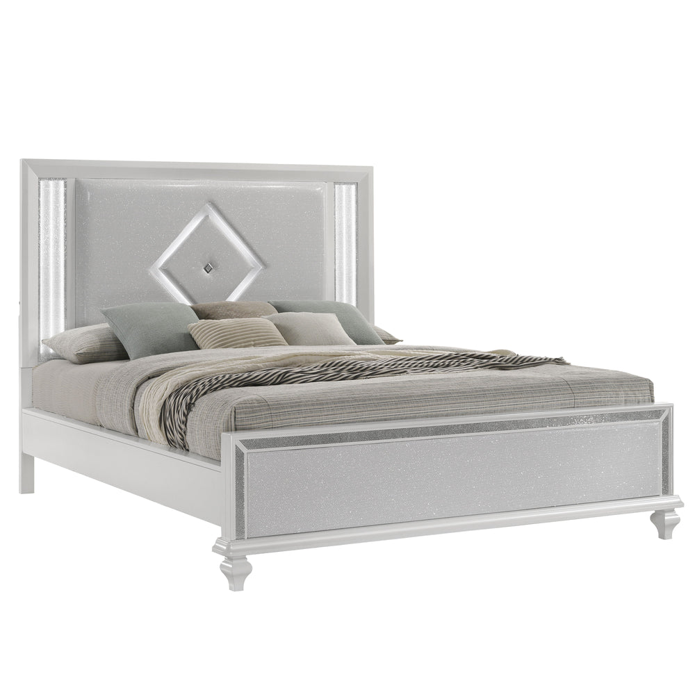 Experience the allure of the Stardust Bed in White, a masterpiece of modern luxury for your bedroom sanctuary. Crafted with durability in mind, this bed boasts a strong and eco-friendly construction of manufactured wood with a sleek white finish, adorned 