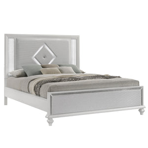 Experience the allure of the Stardust Bed in White, a masterpiece of modern luxury for your bedroom sanctuary. Crafted with durability in mind, this bed boasts a strong and eco-friendly construction of manufactured wood with a sleek white finish, adorned 