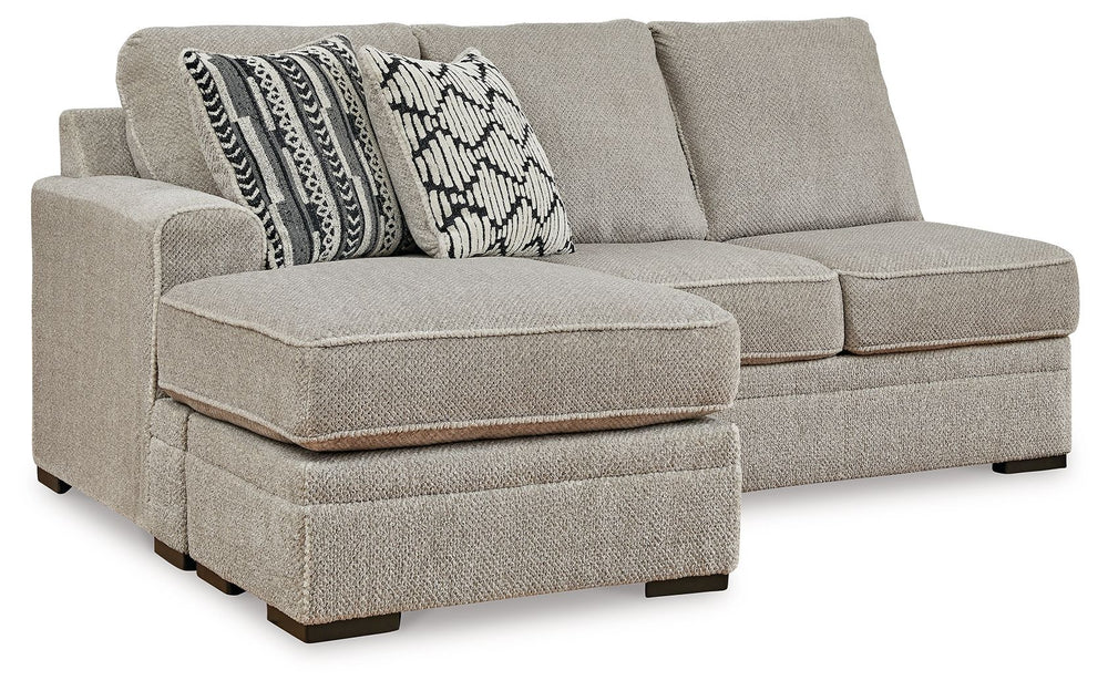 This left-arm facing sofa chaise is made with polyester upholstery. Pairs with other items in the series to make a sectional.<br><br><b>Additional Dimensions</b><br><ul><li>Arm height: 28-"</li><li>Seat depth: 46-"</li><li>Seat height: 23-"</li><li>Top of