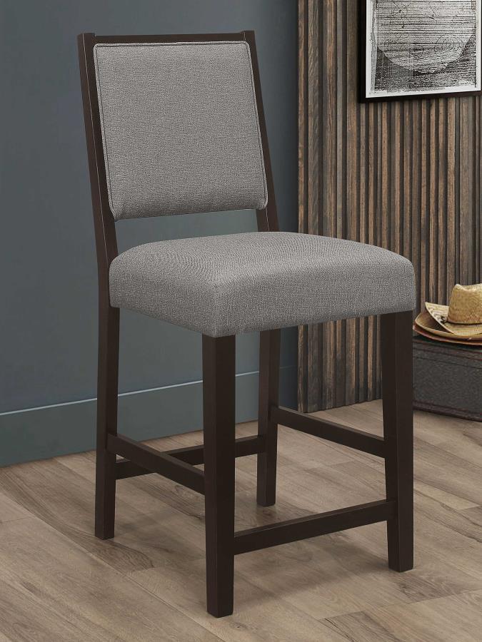 Clean lines and modern materials collide in this transitional stool. Designed with a sophisticated, understated silhouette, this stool offers a comfortable seat with bold, contrasting hues as an elevated dining area. A padded backrest and seat, wrapped in