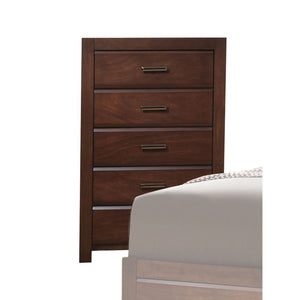 5 Drw Drawer: GLIDE Center Metal (Not Full Ext), DT English Front Only, Felt-Lined Top Drawer, ASTM F2057 - 17 & ASTM F3096 - 14 Compliant (YES)<br/><br/><b>Product Features</b><ul><li>Case: 1Pc/1Ctn</li><li>Finish: Walnut</li><li>Style: Transitional</li>