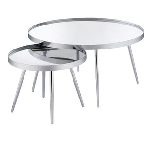 Kaelyn - 2 Piece Round Mirror Top Nesting Coffee Table - Chrome