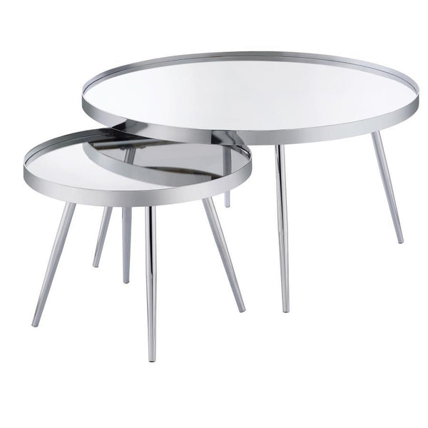 Kaelyn - 2 Piece Round Mirror Top Nesting Coffee Table - Chrome