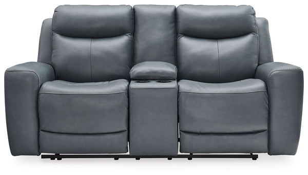 Mindanao - Steel - Power Reclining Loveseat with Console /Adj Hdrst