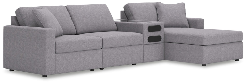 Looking cool and contemporary is great. But when it comes down to it, youâ€™re all about low-maintenance lounging. With the performance fabric on this sectional with chaise, cleaning spills is a breeze. Its customizable modular design caters to your ever-