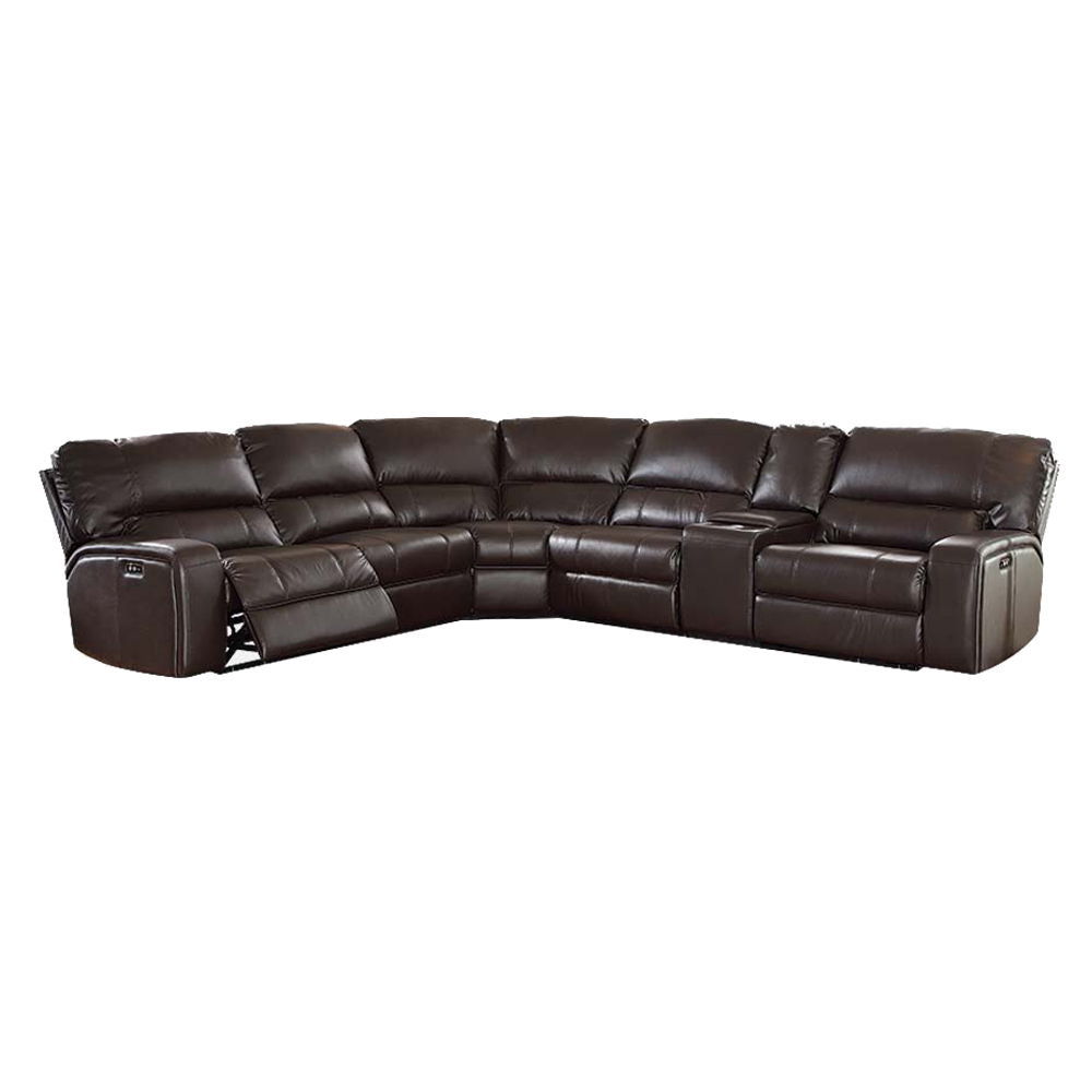 KD, Sectional (Power Motion & 2 USB Charging Docks) -"L-" Shape (Reversible Console & Armless Chairs) Includes: 2 Reclining Seats (Power Motion LAF/RAF), 3 Stationary Seats (2 Armless Chairs, Curved Wedge), Console with Storage & Cup-Holder (Safety Hinge)