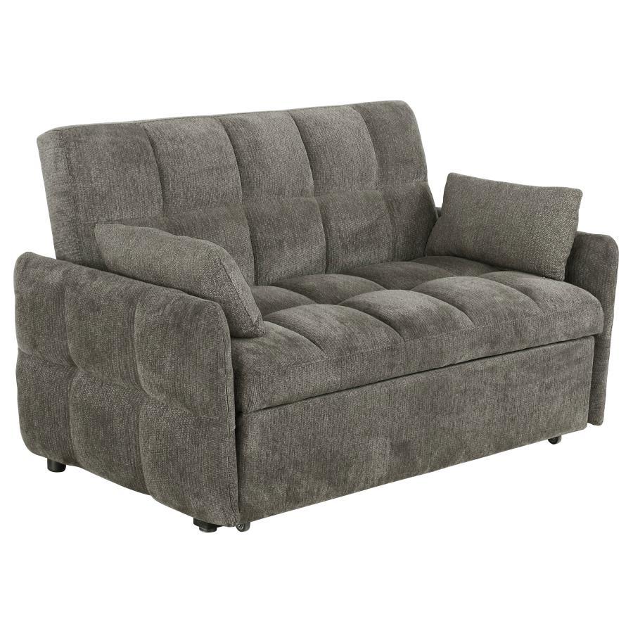 Get the best of both worlds for snoozing and lounging with this sleeper sofa. All over-tufting enhances the comfort of the chenille fabric. Slim arms and a rounded rectangular backrest give it a modern flair as a stylish sofa. Fold down the backrest to ea