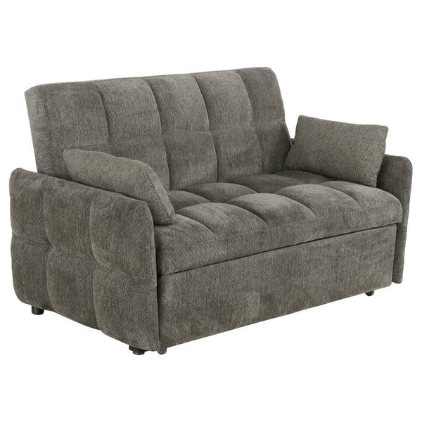 Get the best of both worlds for snoozing and lounging with this sleeper sofa. All over-tufting enhances the comfort of the chenille fabric. Slim arms and a rounded rectangular backrest give it a modern flair as a stylish sofa. Fold down the backrest to ea