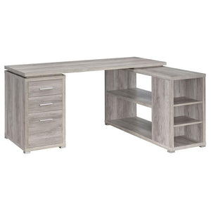 This alluring L-shaped office desk offers the stylish workspace needed to hit any deadline. It features open shelves and three drawers as well as a built-in filing cabinet. It-'s expertly crafted with particle board, MDF, and engineered veneer that-'s pro