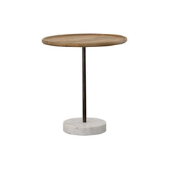 A marvelous mango wood accent table provides a mix of materials for visual interest as the round wood tabletop in a natural finish provides a spot for displaying decor. A durable metal frame keeps the tabletop and base securely in place. A striking and co