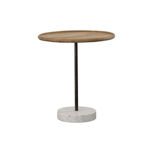 A marvelous mango wood accent table provides a mix of materials for visual interest as the round wood tabletop in a natural finish provides a spot for displaying decor. A durable metal frame keeps the tabletop and base securely in place. A striking and co